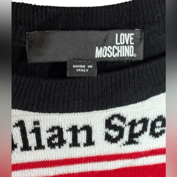 Love Moschino Tomato Graphic Knit Sweater Black White Red Made in Italy S Campy - Picture 7 of 13